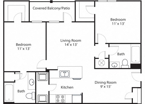 Pinnacle 2x2 1101 SF floor plan at Chenal Pointe at the Divide, Little Rock
